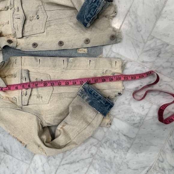 Dance & MARVEL Bleached dyed destroyed & distressed denim raw edge jacket size M - Picture 9 of 9